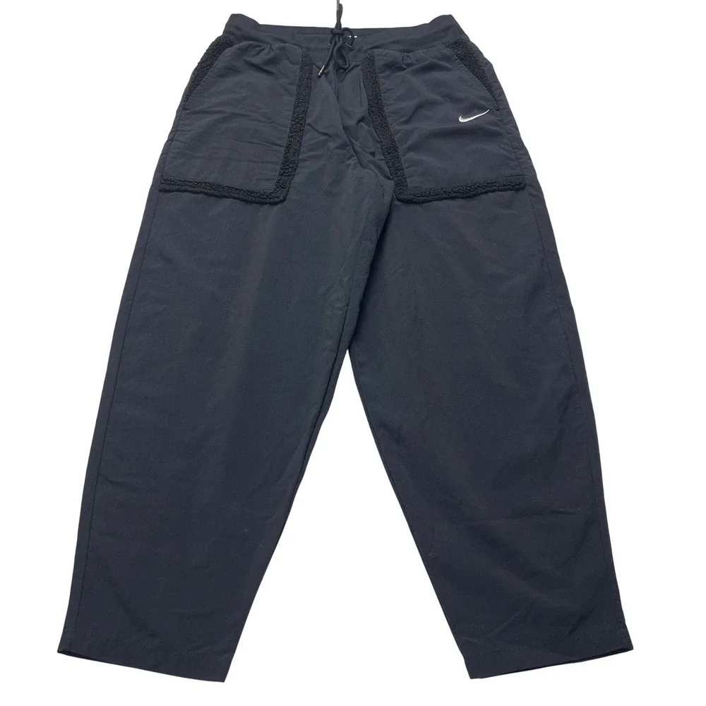 Nike Womens Woven Essential High Rise Loose Fit Pants‎ Black Sherpa Large DQ6809